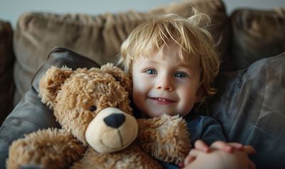 Kind mit einem teddybären als Seelentröster