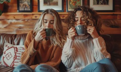 Mütter trinken selbstgerösteten Kaffee