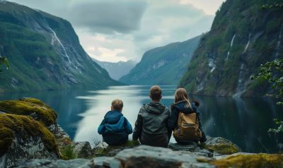 Familie mach Urlaub an einem Norwegischen Fjord