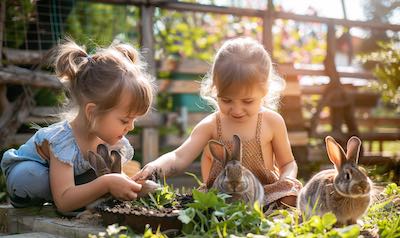 kinder und haustiere garten kaninchen füttern