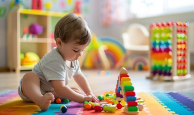 kind spielt in liebevoll gestalteter kita