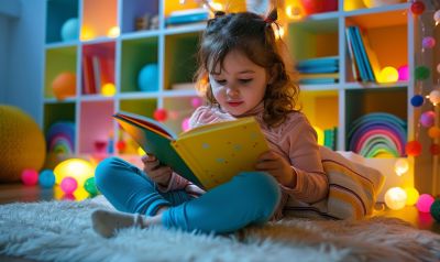 freude am lesen kind in leseecke