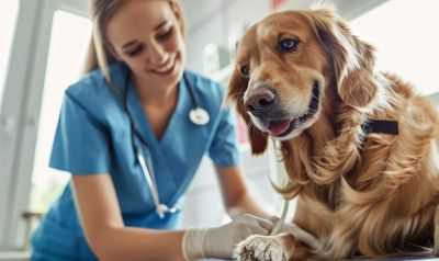 tierarzt untersucht hund für familie