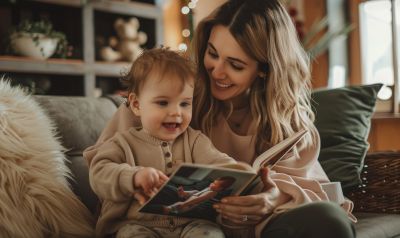 Erinnerungsbuch Kinder Mama und Kind blättern gemeinsam